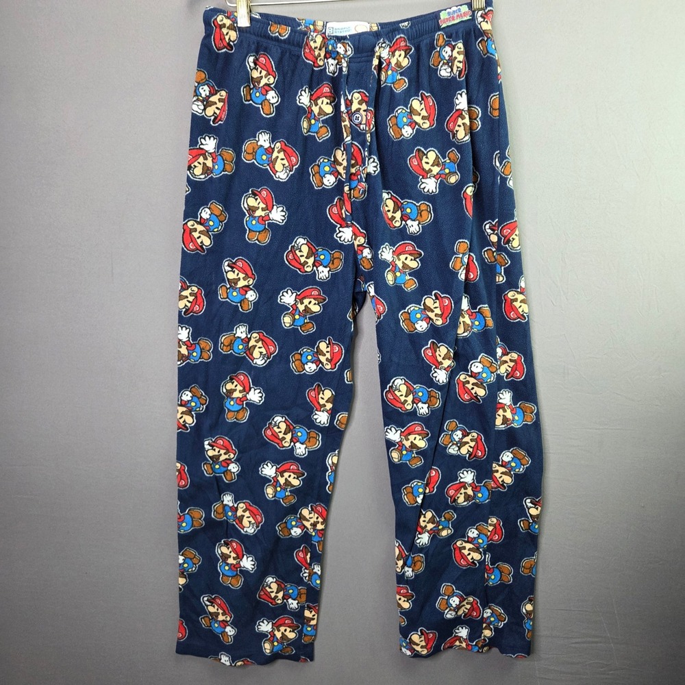 Briefly Stated Super Paper Mario Pajama Pants Medium Blue Fleece All Over Print